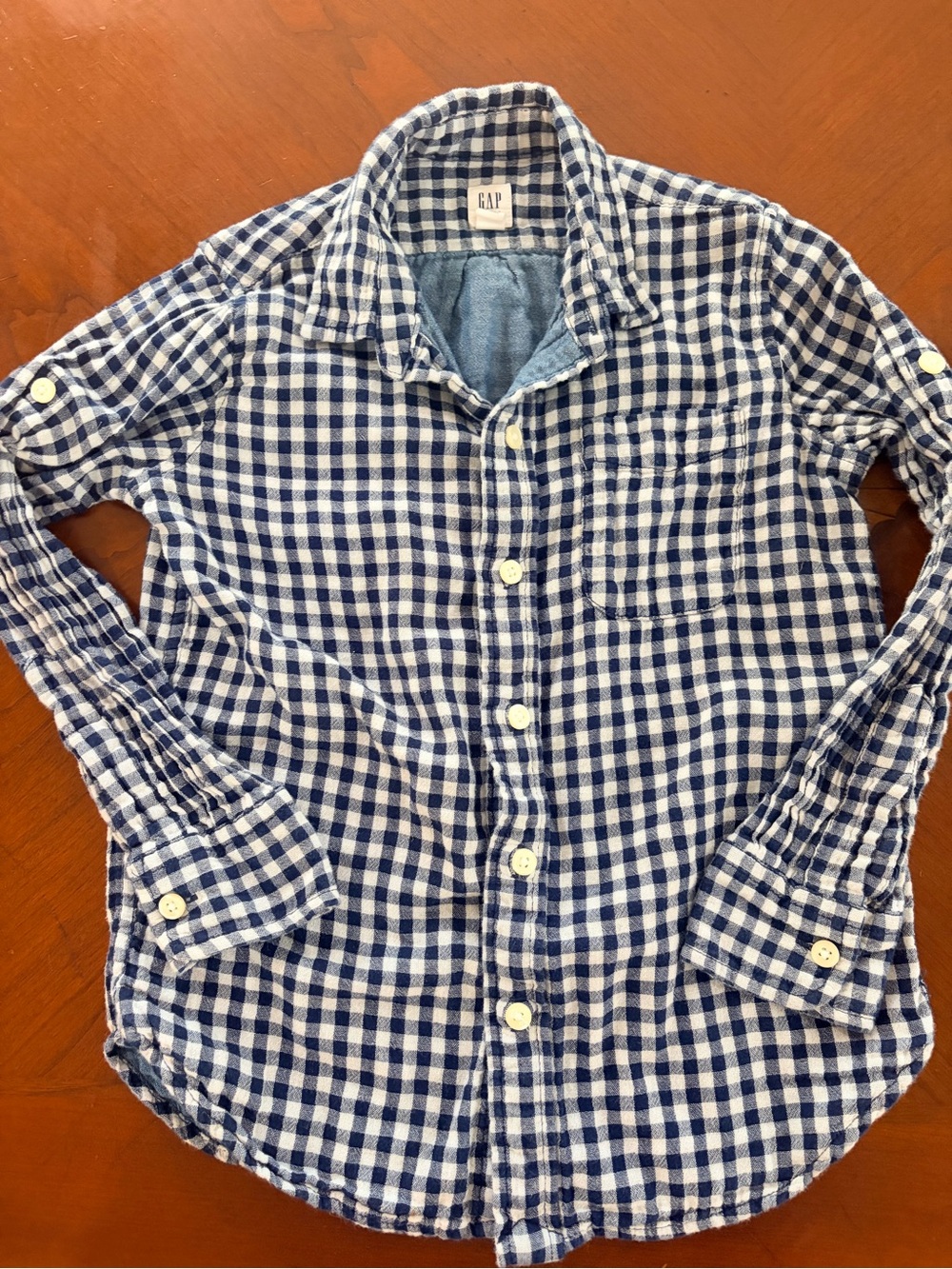 GAP Boy’s Navy and White Gingham Button-Down Shirt